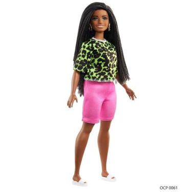 Imagem de Boneca Barbie Fashionistas 144 Cabelo Trançado Longo Blusa Verde Neon