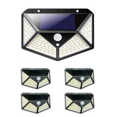 Imagem de Luminária Energia Solar Kit Com 5 Unidades Parede 100 Led Sensor Prese