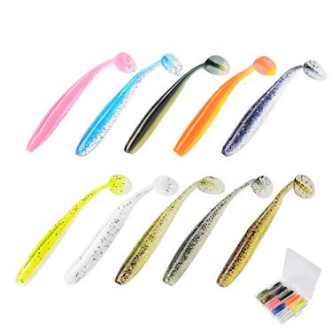 Imagem de SundayPro iscas macias de pesca para graves, 100 peças de iscas macias de pesca com rabo-de-rabo-de-rabo-de-correia, kit de iscas de pesca com caixa para truta de pesca, água doce e água salgada, Paddle Tails -100PCS