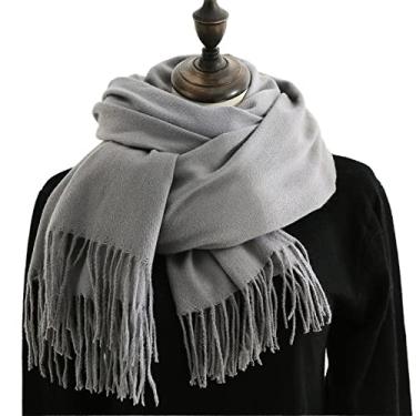 Imagem de Cachecol Cachecol feminino borla de inverno imitação de cashmere xale pashmina envoltórios macios e quentes Cachecóis (Color : D, Size : 180x70cm)