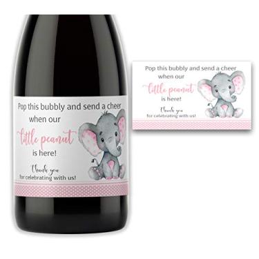 Imagem de Conjunto de 18 mini etiquetas de champanhe, lembrancinhas de chá de bebê feminino, pop the Bubly, baby sprinkle, rosa Little Peanut Elephant M500-E-18