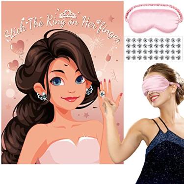 Imagem de 42 Pcs Pin the Ring on the Bride Bridal Shower Bachelorette Party Night Game Bridal Party Games Pin the Ring Game with Rose Gold Bridal Poster Ring Stickers Blindfold for Girl Women Wedding Engagement