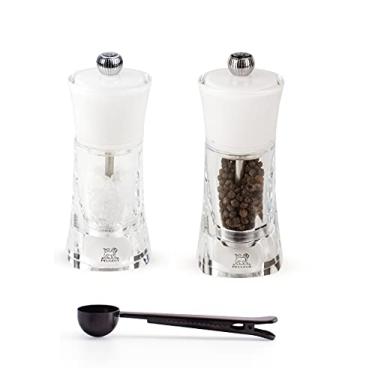 Imagem de Peugeot Conjunto de presente Molene para moedor de sal e pimenta, 14 cm, branco - com colher de especiarias de aço inoxidável/clipe de saco..