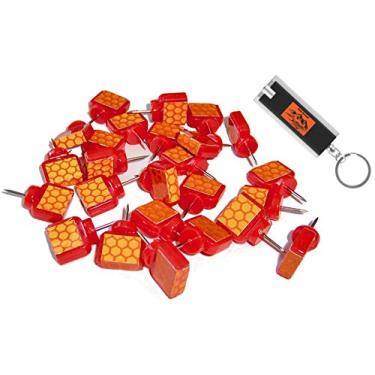 Imagem de Tachinhas de asa refletivas laranja (pacote com 50) tachinhas de trilha, tachinhas de brilho, marcadores de caminhada, tachinhas refletivas de marcação de trilha, tachinhas de polegar reflexivas para