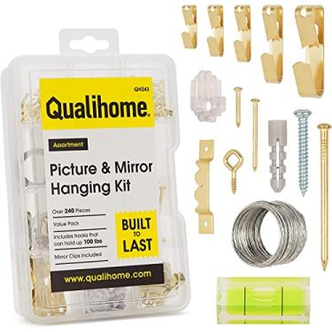 Imagem de Kit de pendurar para fotos com ganchos, unhas, ganchos para dente de serra, olhos de parafuso e arame