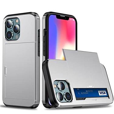 Imagem de Capa de telefone para iPhone 13 Pro 11 12 Pro Max XR X XS Max 7 8 Plus Carteira Porta Cartão de Crédito ID Slot Case, Prata, Para iPhone X