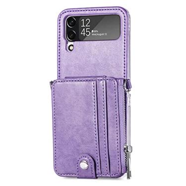 Imagem de Capa de carteira de couro de proteção total para Samsung Galaxy Z Flip 4 5G Flip4 Flip3 Flip 3 Zflip4 cartão bolso capa de celular, roxo, para Samsung Z Flip 3