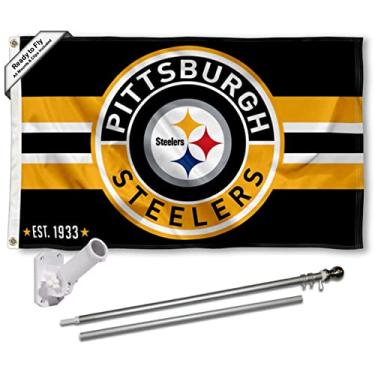 Imagem de WinCraft Pittsburgh Steelers Patch Button Flag Pole and Bracket Mount Kit