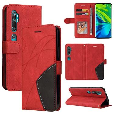 Imagem de Capa carteira Xiaomi Mi Note 10 Pro, compartimentos para porta-cartão, capa de poliuretano de luxo anexada à prova de choque TPU com fecho magnético com suporte para Xiaomi Mi Note 10 Pro (vermelha)