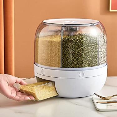 Imagem de Recipiente para Armazenamento de Grãos e Arroz Com 6 Grades, Dispensador de Alimentos Secos Giratório Em 360 ° Caixa de Armazenamento de Alimentos para Grãos Balde de Arroz Com (10kg)