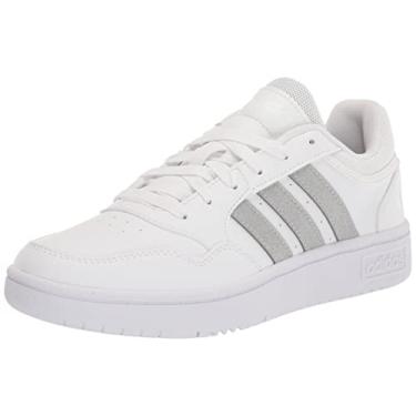 Imagem de adidas Tênis de basquete feminino Hoops 3.0, Branco/Prata Metálico/Branco, 8