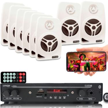 Imagem de Kit Som Ambiente 1002 Bt Control + 8 Caixas Parede Branca 55w