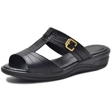 Imagem de Sandália Pierrô Conforto ortopédica aberta com detalhe em couro (35, Preto)