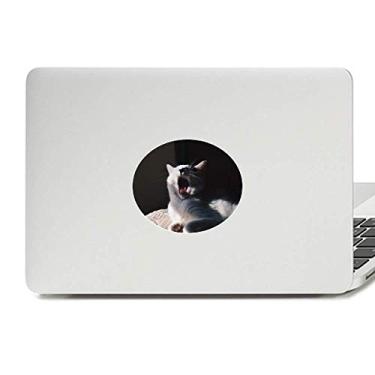 Imagem de Adesivo de notebook com emblema de vinil e fotografia de gato bocejando animal