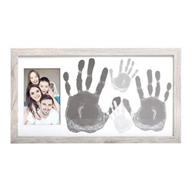 Imagem de Kate & Milo Moldura de foto de impressão à mão de família, kit de impressão de pegada de recém-nascido, moldura de retrato de família