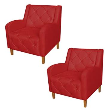 Imagem de Kit 2 Poltronas Estofadas Para Salão de Beleza Munique Suede Vermelho - LM DECOR