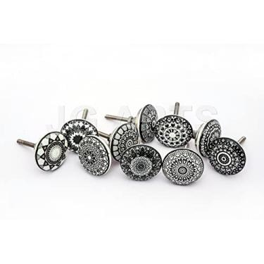 Imagem de Conjunto de 10 puxadores de gaveta de cerâmica preta de porcelana, puxadores de móveis, JGARTS chiques e vintage