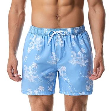 Imagem de NALEINING Shorts masculinos, shorts de praia, calção de surfe estampado, calção de banho de secagem rápida, tipo T (T-03, P)