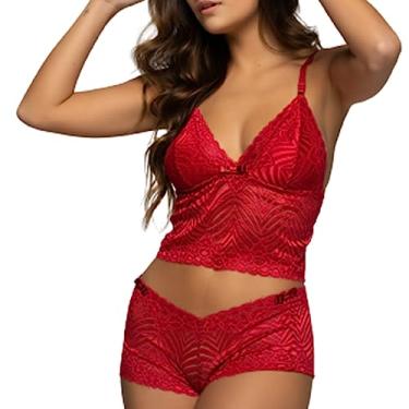 Imagem de Conjunto Baby Doll - Lingerie de Renda Sensual com Calcinha Caleçon e Sutiã - Moda Íntima Feminina, Linha Noite, Sutiã e Calcinha de Renda, Conjunto de Lingerie Sexy - Vicbela - VERMELHO, GG