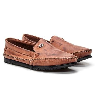 Imagem de Sapato Sapatilha Masculina Mocassim Antistress Casual Couro Liso Havana Cor:Havana;Tamanho:39;Gênero:Masculino