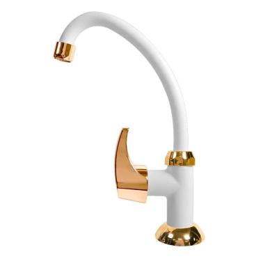 Imagem de Torneira Cozinha Acquafam Mesa Bancada Fame Branca Dourado