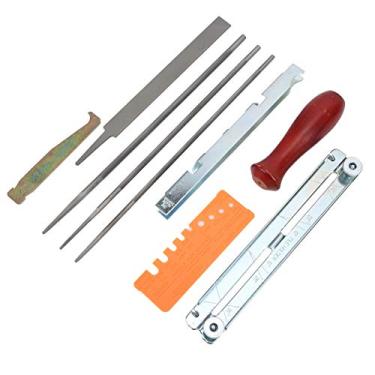 Imagem de Arquivo de afiação de motosserra, 10 peças de ferramentas de afiador de arquivos azul redondo retangular kit de arquivo de moagem motosserra, afiadores de corrente