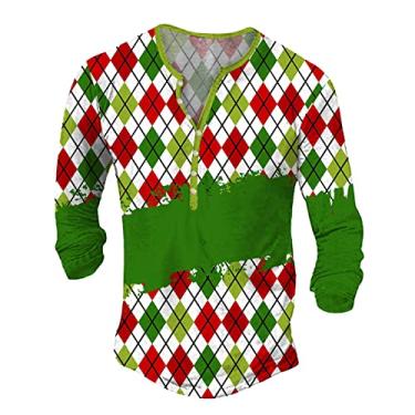 Imagem de Pacote de top de gola rolê para homens moda casual algodão Natal pequena estampada manga curta camiseta feminina de algodão, Verde, G