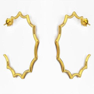 Imagem de Brinco Argola Desenhada Banhado A Ouro 18k