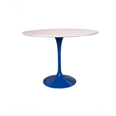 Imagem de Mesa De Jantar Saarinen Redonda 160 Cm Tampo Laca Branca Base Azul Azul