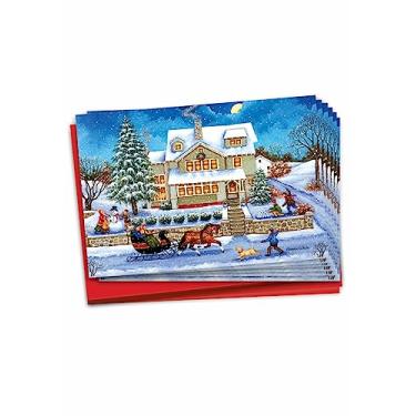 Imagem de The Best Card Company - 12 lindos cartões de Natal com envelopes (1 design, 12 cartões) - Conjunto em caixa a granel de saudações de férias - Old Town Christmas J C5080JXSG-B12