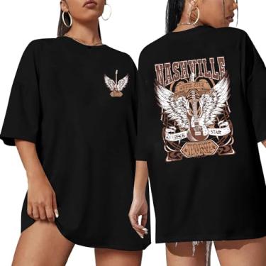 Imagem de YLISA Camisetas femininas grandes Nashville Music City Camiseta Rock Star Tennessee Concert Outfits, Preto 1, G