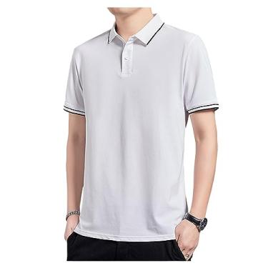 Imagem de Camisa polo masculina de seda gelo de lapela sólida com botão para treino camiseta atlética secagem rápida curta, Branco, 3G