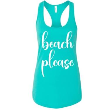Imagem de Beach Please Camiseta regata feminina divertida com costas nadador, Azul (Tahiti), M