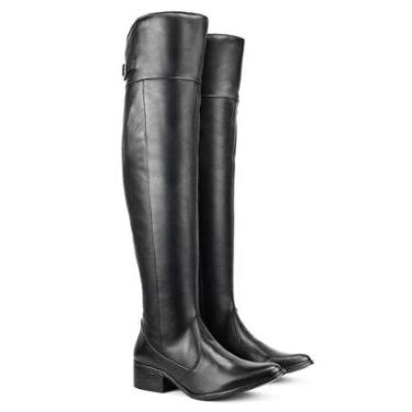 Imagem de Bota de Couro Feminina Over Salto Alto Montaria Cano Alto Feminina-Feminino