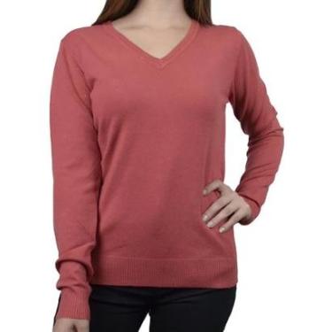 Imagem de Blusa Feminina Facinelli By Mooncity Tricot Gola V Vermelho Terra - 6500923-Feminino