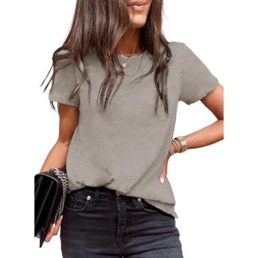 Imagem de EVALESS Camisetas femininas casuais de bolinhas gola redonda manga curta moda 2024 primavera verão camisas soltas, J cinza, GG