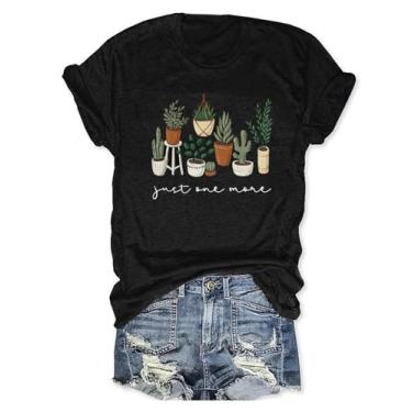 Imagem de Camiseta feminina com estampa de flores boêmias, vintage, estampa de flores silvestres, casual, botânica, manga curta, Preto - 13, P