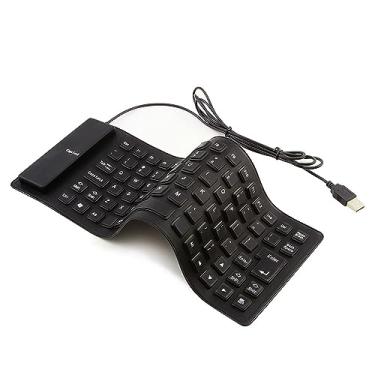 Imagem de Teclado dobrável de silicone silencioso com fio, 85 teclas, portátil, de borracha macia, leve, à prova d'água, USB com 1,4 m para laptop, computador, viagem, escritório, casa (preto)