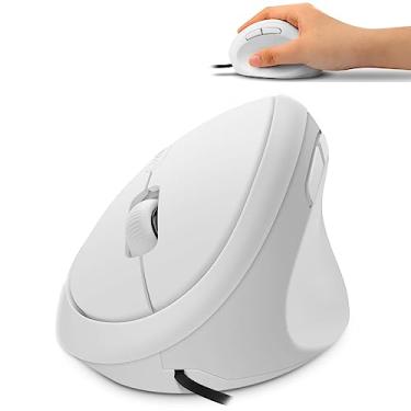 Imagem de YOCUNKER Mouse vertical com fio USB tamanho M para mãos pequenas, 6 botões óticos ergonômicos de baixo ruído, reduz a tensão do pulso, compatível com MacBook/PC/laptop/desktop/Windows/Mac OS, branco