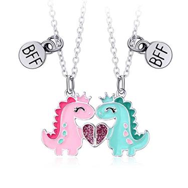 Imagem de Saalort Colar Best Friends para 2 colares magnéticos de coração dividido, presente de amizade, pingente combinando, 1.5 inches x 2 inches x 0.3 inches, Zinco, Ametista