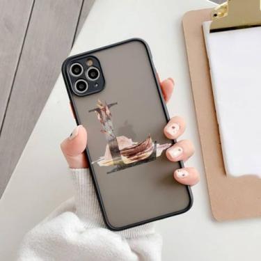 Imagem de Capa de telefone com letra inicial para iPhone 11 13 12 14 15 Pro Max 7 8 Plus SE2 XR XS Retro Flower Gold AB 26 letras Capa à prova de choque, L, para iphone11