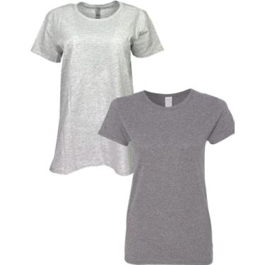 Imagem de Gildan Camiseta feminina de algodão pesado, estilo G5000L, pacote com 2, Cinza/grafite mesclado, XXG