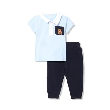Imagem de GUESS Camisa de malha e calça de malha de manga curta para bebês meninos, Azul fosco, 18