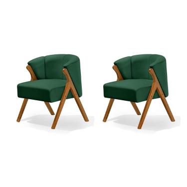 Imagem de Kit 2 Poltronas Luxo Moderna Luna Pés em Madeira Maciça Veludo Verde