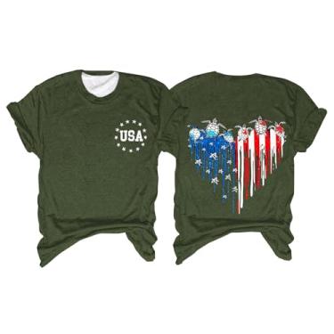 Imagem de Camiseta feminina bandeira americana 4th of July Shirts Stars Stripes Heart Graphic Túnica manga curta camiseta patriótica, Ag, G