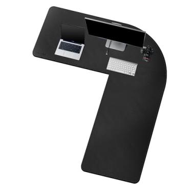 Imagem de Tapete de mesa grande em forma de L de couro – Tapete de canto para acessórios de home office – 120 x 140 cm preto