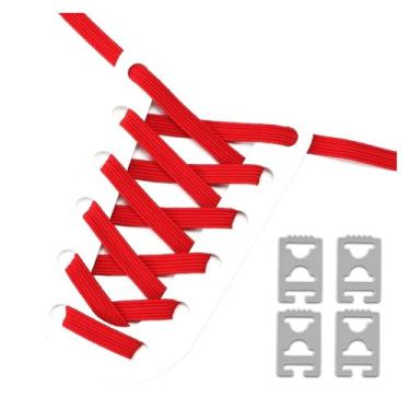 Imagem de Elastic No Tie Shoe Laces Anchors Flat Shoelace Lock Clip for Adults and Kids Tieless Shoelaces for Sneakers(Red)