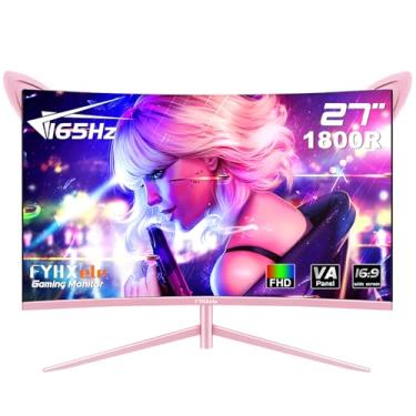 Imagem de Monitor Gamer FYHXele FY27FHP, 27 Pol, VA, Curvo, FHD, 1ms 165Hz, FreeSync, HDMI/DP-Rosa