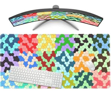 Imagem de BONZEAL Mouse pad quadriculado com bordas costuradas, 80 x 39,9 cm XXL tapete de mouse extra grande para mesa, tapete de mesa para desktop, base antiderrapante, teclado grande para computador (favo de