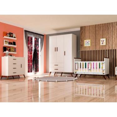 Imagem de Quarto de Bebê Completo Retrô Maya  Roupeiro 3 Portas, Cômoda com Port
